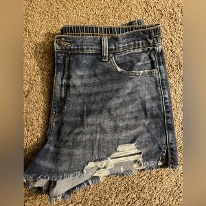Aerie Distressed Denim Shorts - Dark Blue